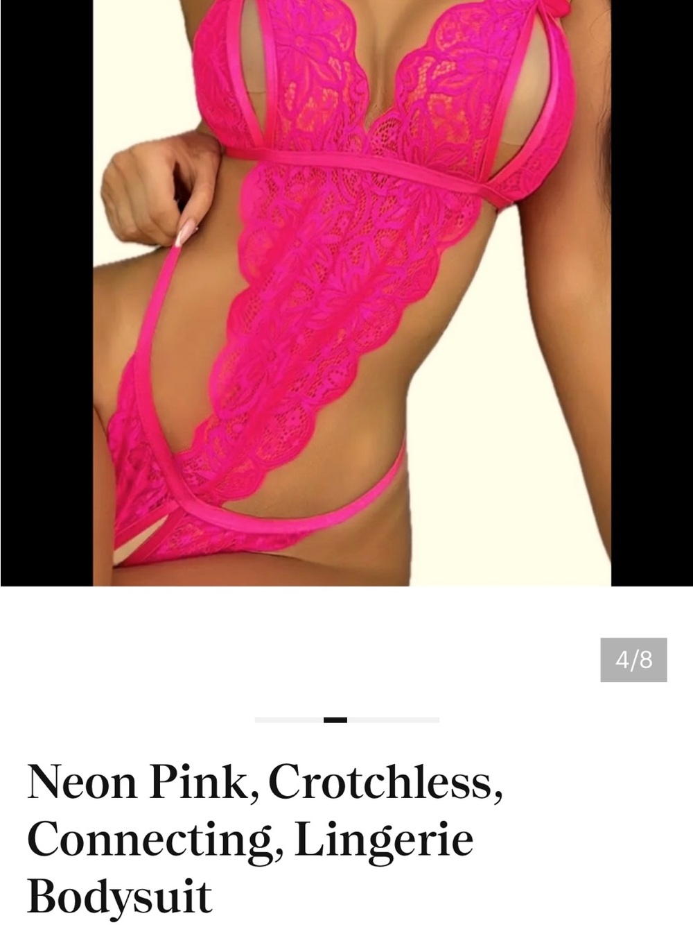 Neon Pink, Crotchless, Connecting, Lingerie Bodysuit